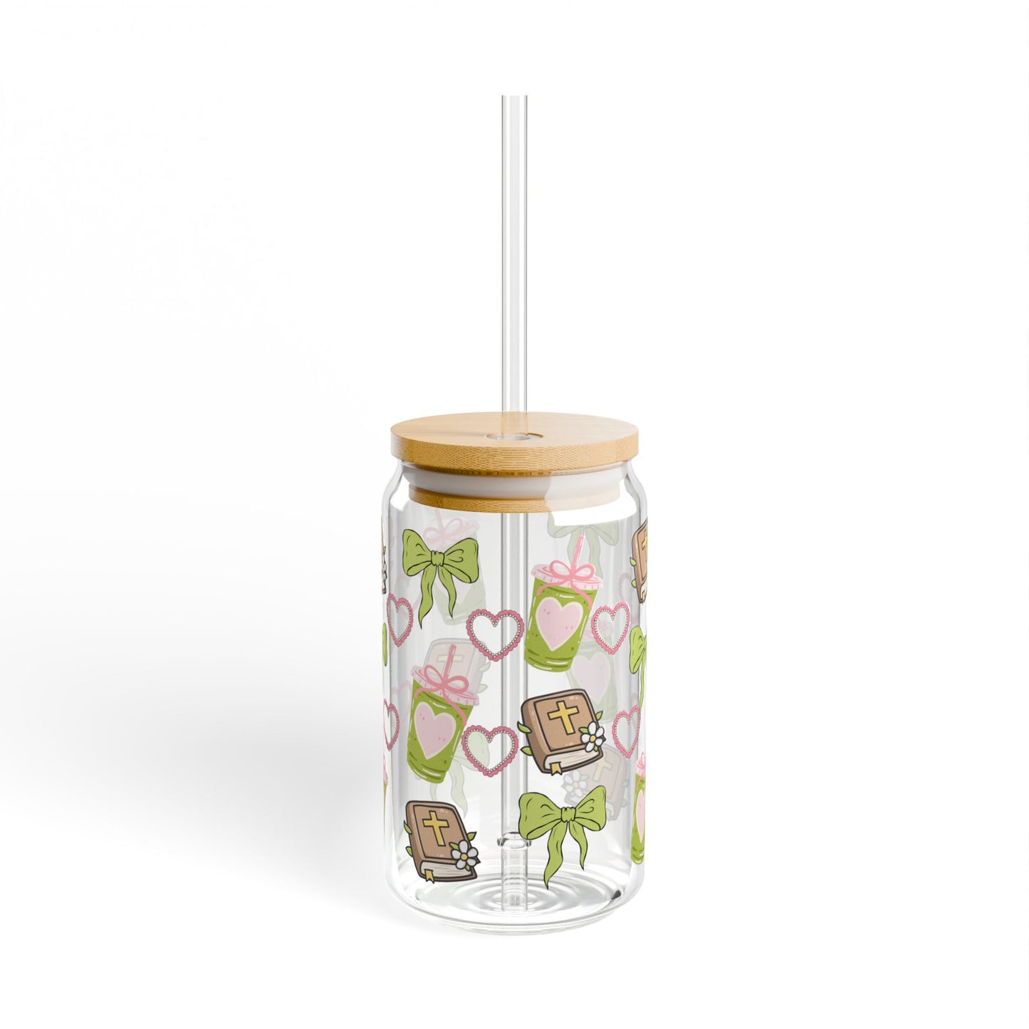 Matcha + Bible Glass Cup with Lid